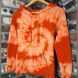 Women’s GapBody Orange Bleach Spiral Tiedye Double Zip Pocket Thin Hoodie